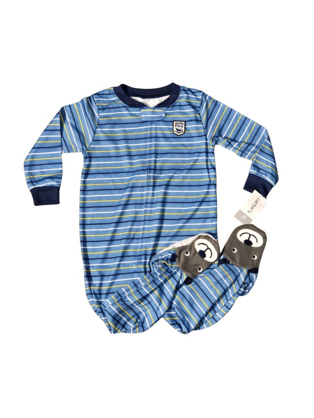NWT Carter's Boy's Striped Footed Pajama Onesie | Blue & Yellow Sleeper | 2T